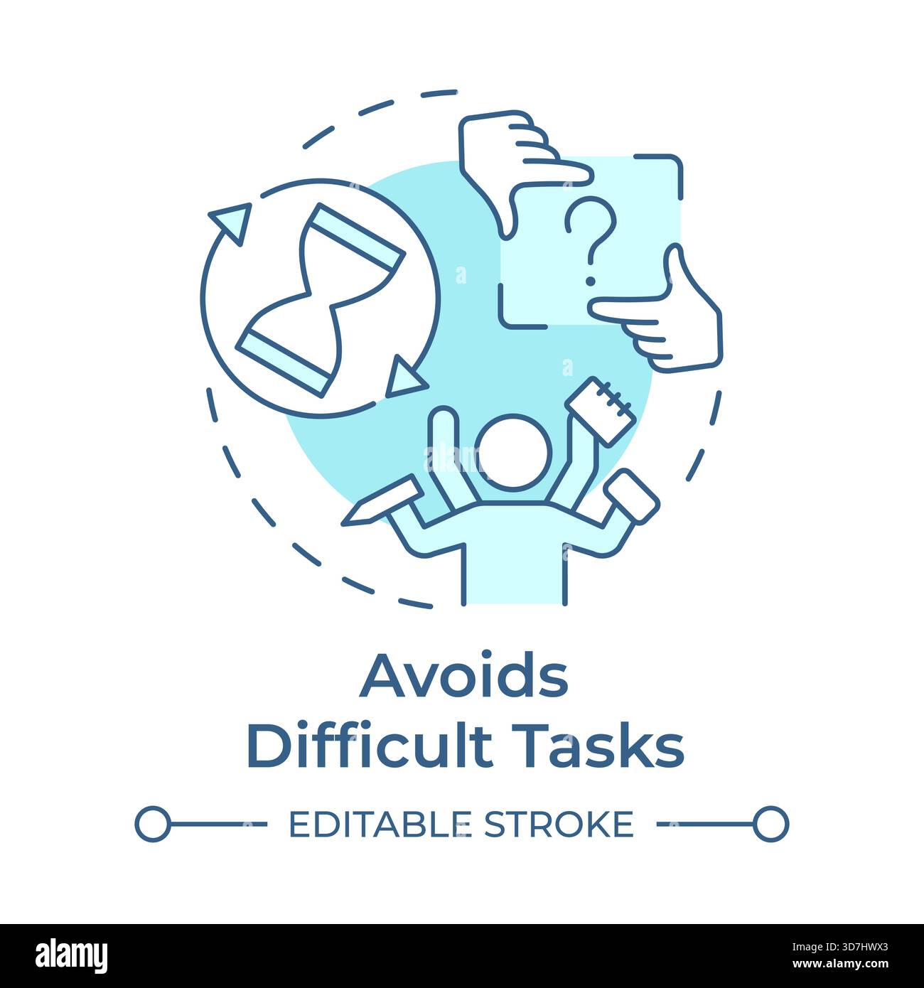 Avoids difficult tasks soft blue concept icon Stock Vector