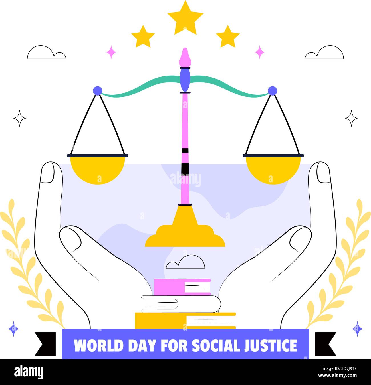 Symoblizing Injustice World Day of Social Justice Illustration Featuring Scales and a Gavel ...