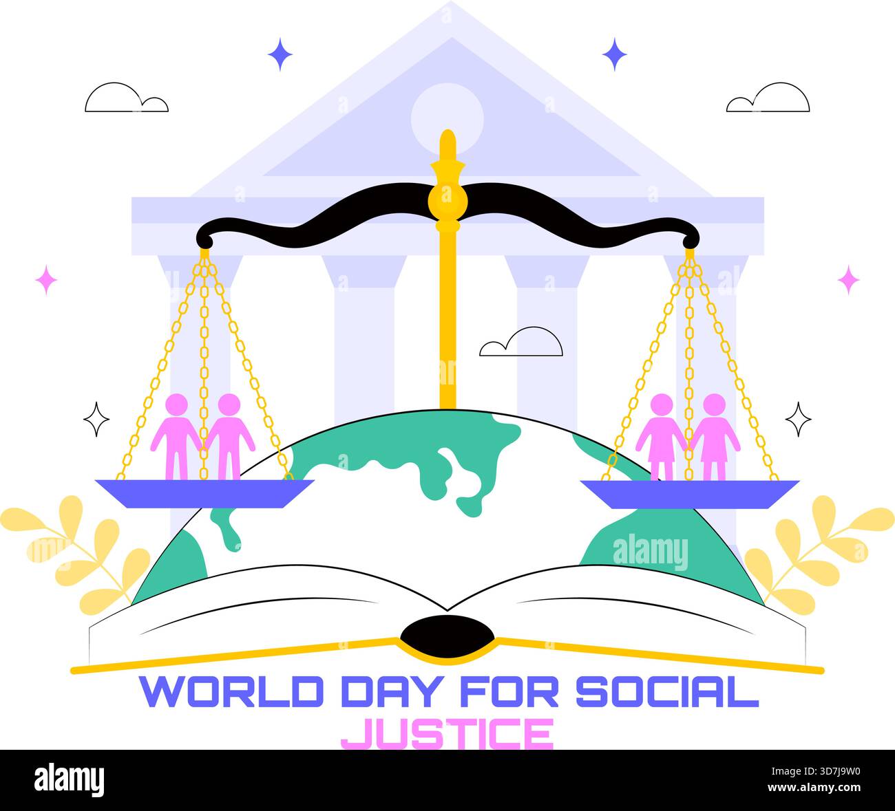Symoblizing Injustice World Day of Social Justice Illustration Featuring Scales and a Gavel ...