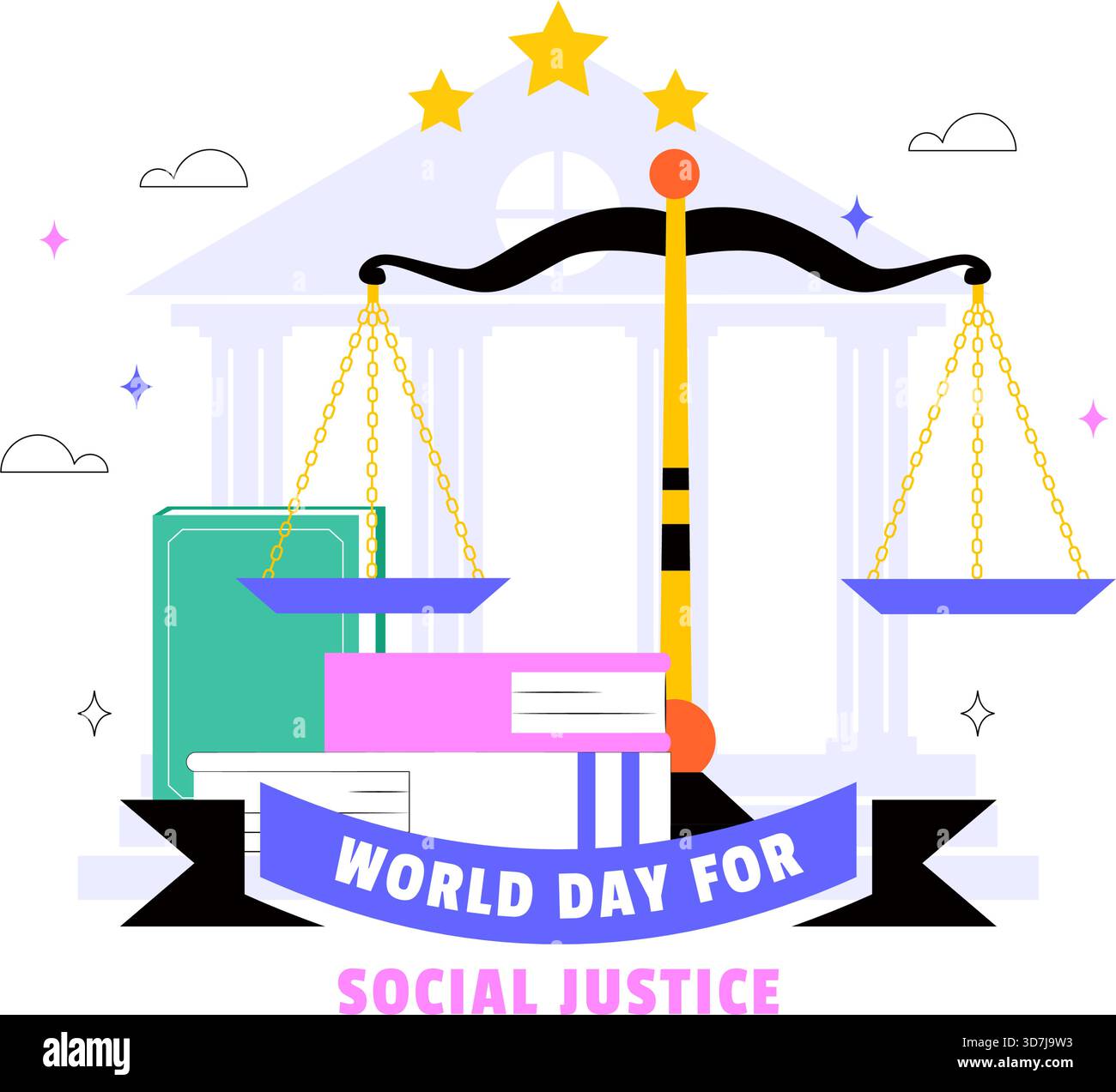 Symoblizing Injustice World Day of Social Justice Illustration Featuring Scales and a Gavel ...