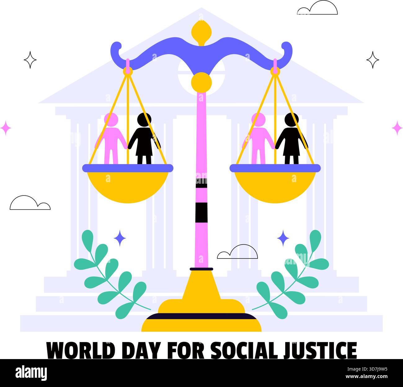 Symoblizing Injustice World Day of Social Justice Illustration Featuring Scales and a Gavel ...