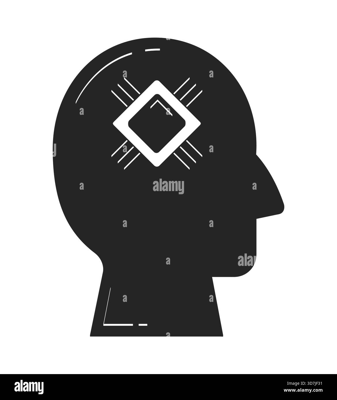 Abstract human head silhouette with microchip cpu doodle linear object Stock Vector