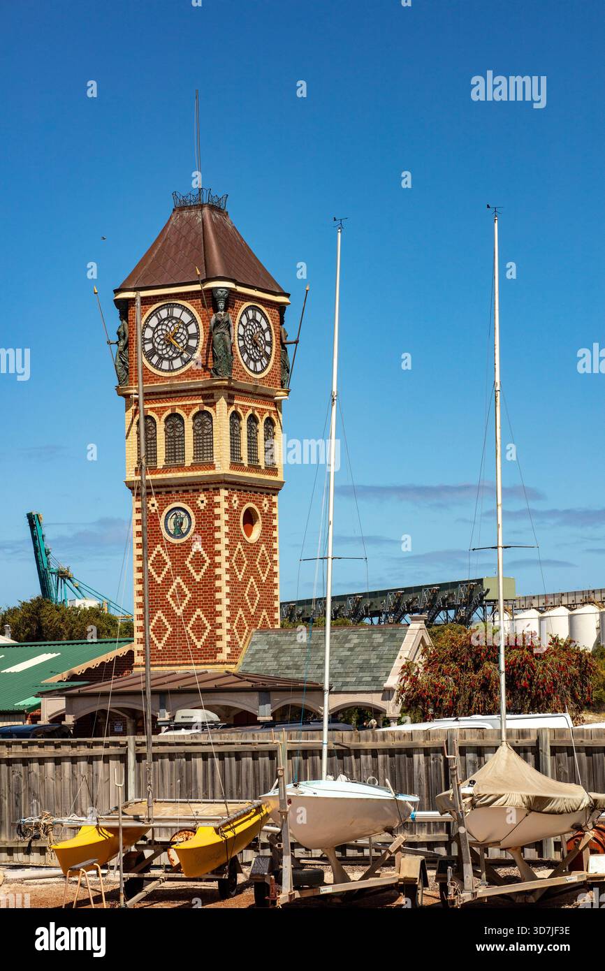The striking Clock Tower Esperance, region of Western Australia, on the Southern Ocean coastline. Building, design, planning, construction, style, bold Stock Photo