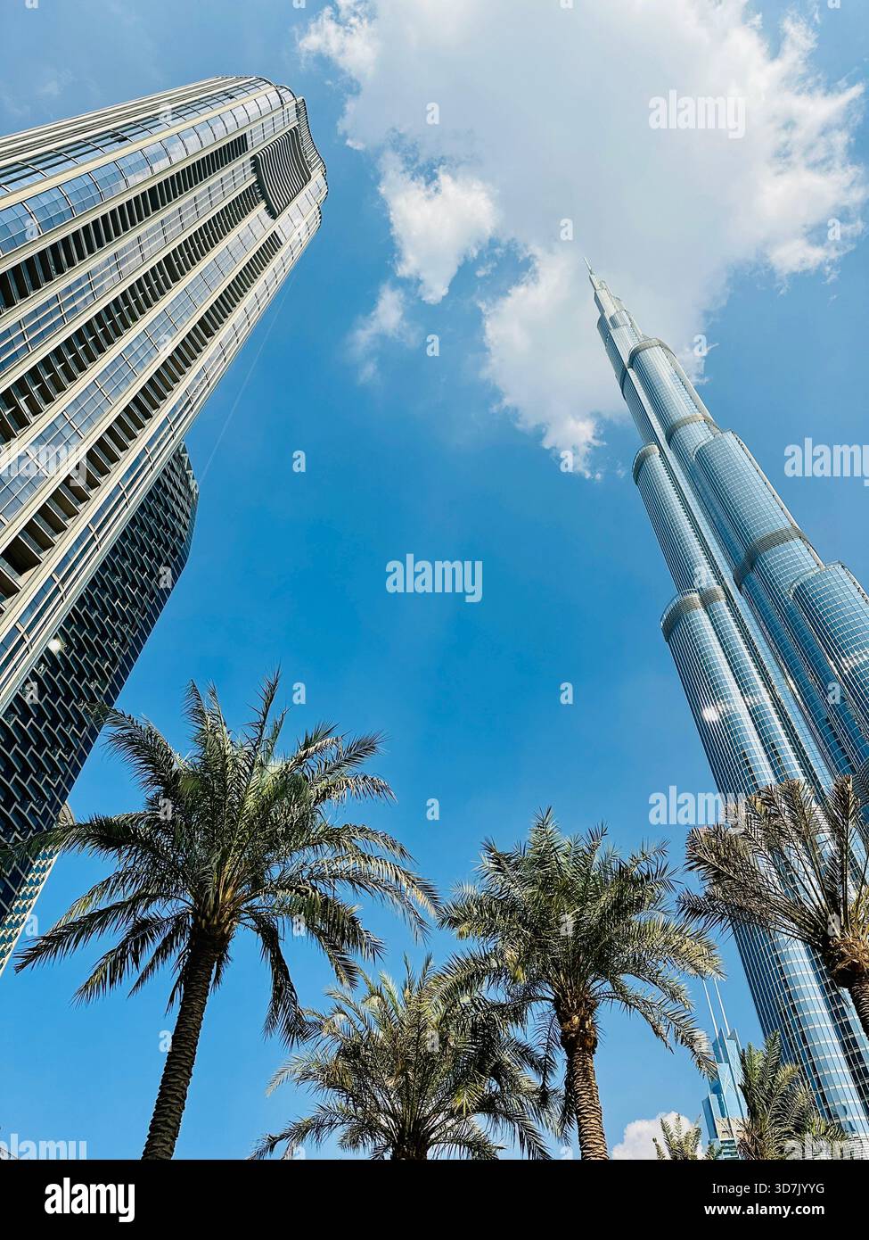 Buildings Dubai Burj Park with trees - Smartphone Captured Stock Image