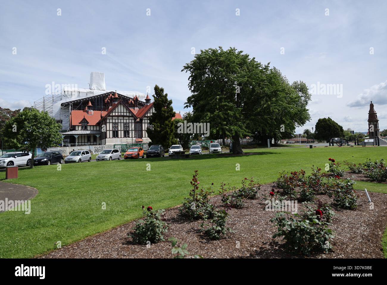 New Zealand Rotorua Historic Parkside Building Under Renovation Beside Gardens 24.11.2025 Stock Photo