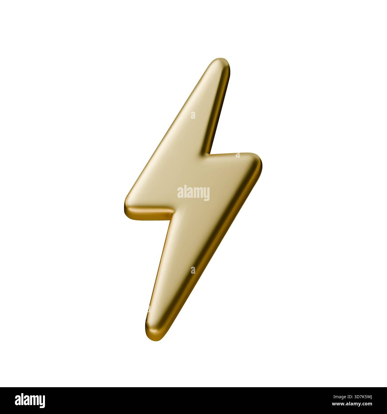 Shiny golden lightning icon in 3D render. A bold thunderbolt shape with ...