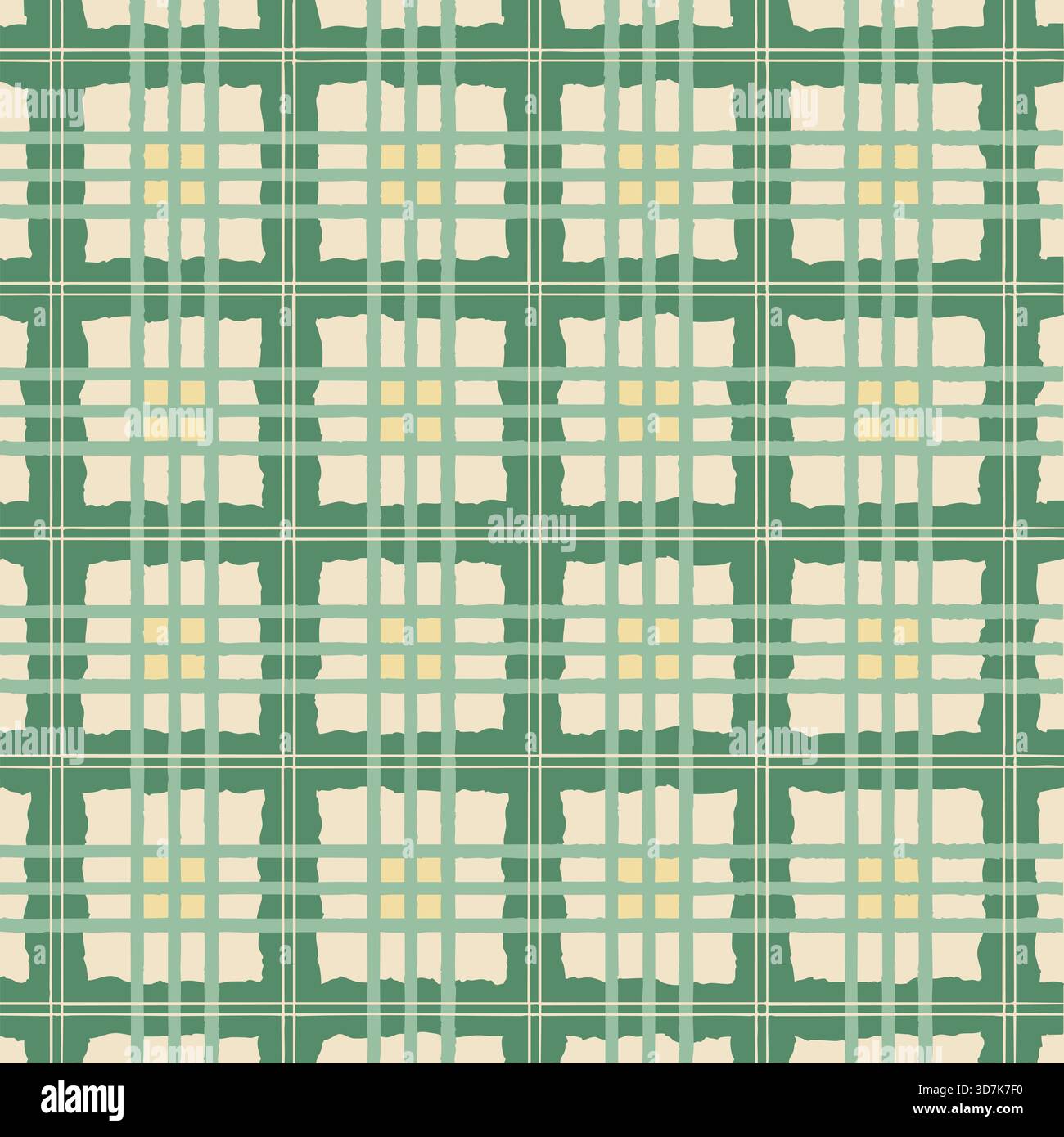 Green and beige hand drawn gingham plaid seamless pattern Stock Vector