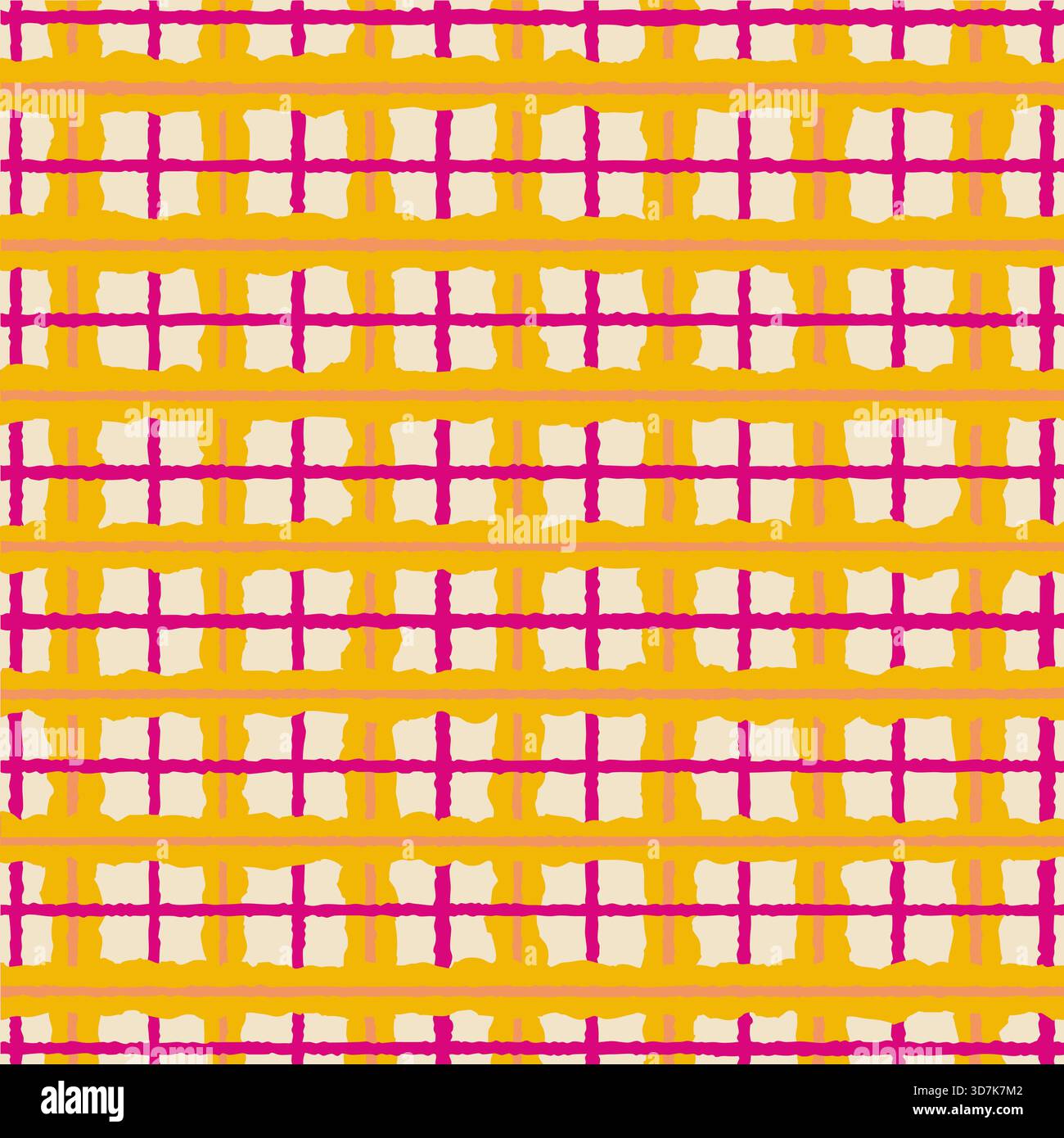 Bright yellow and pink checkered grid seamless pattern illustration Stock Vector