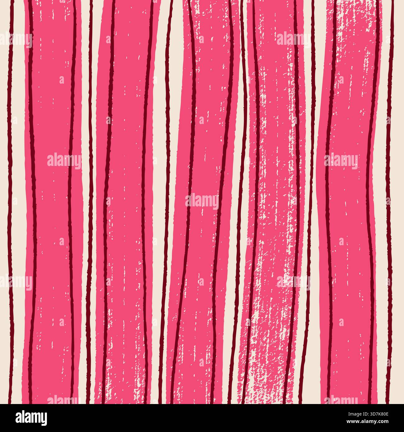 Bold wavy vertical painted stripes seamless pattern in bright pink Stock Vector