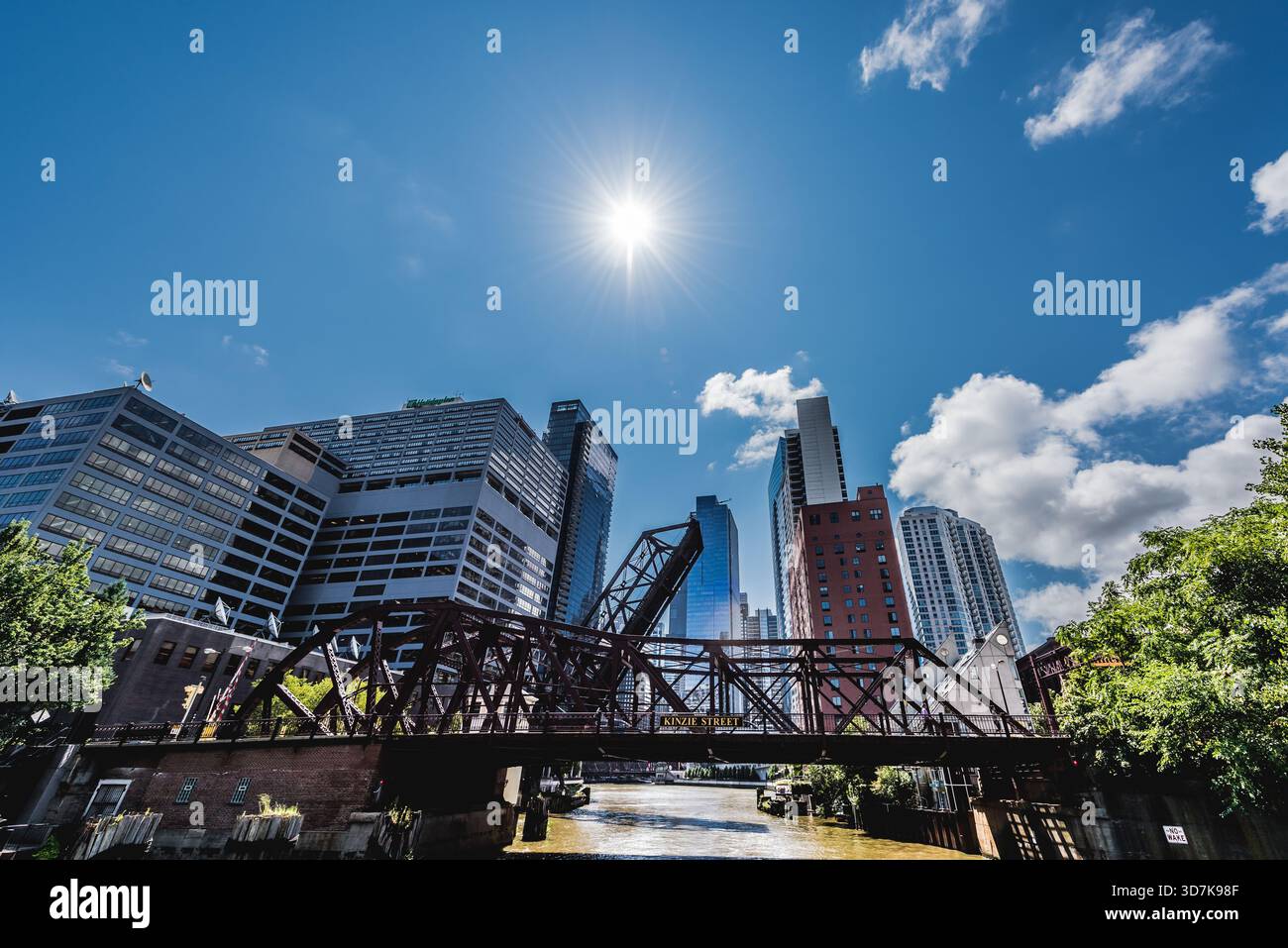 Color view of lifted bridge on the Chicago River Stock Photo - Alamy