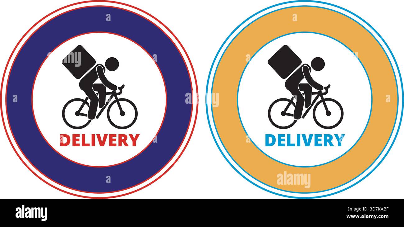 Colored bicycle delivery labels isolated on a white background Stock Vector