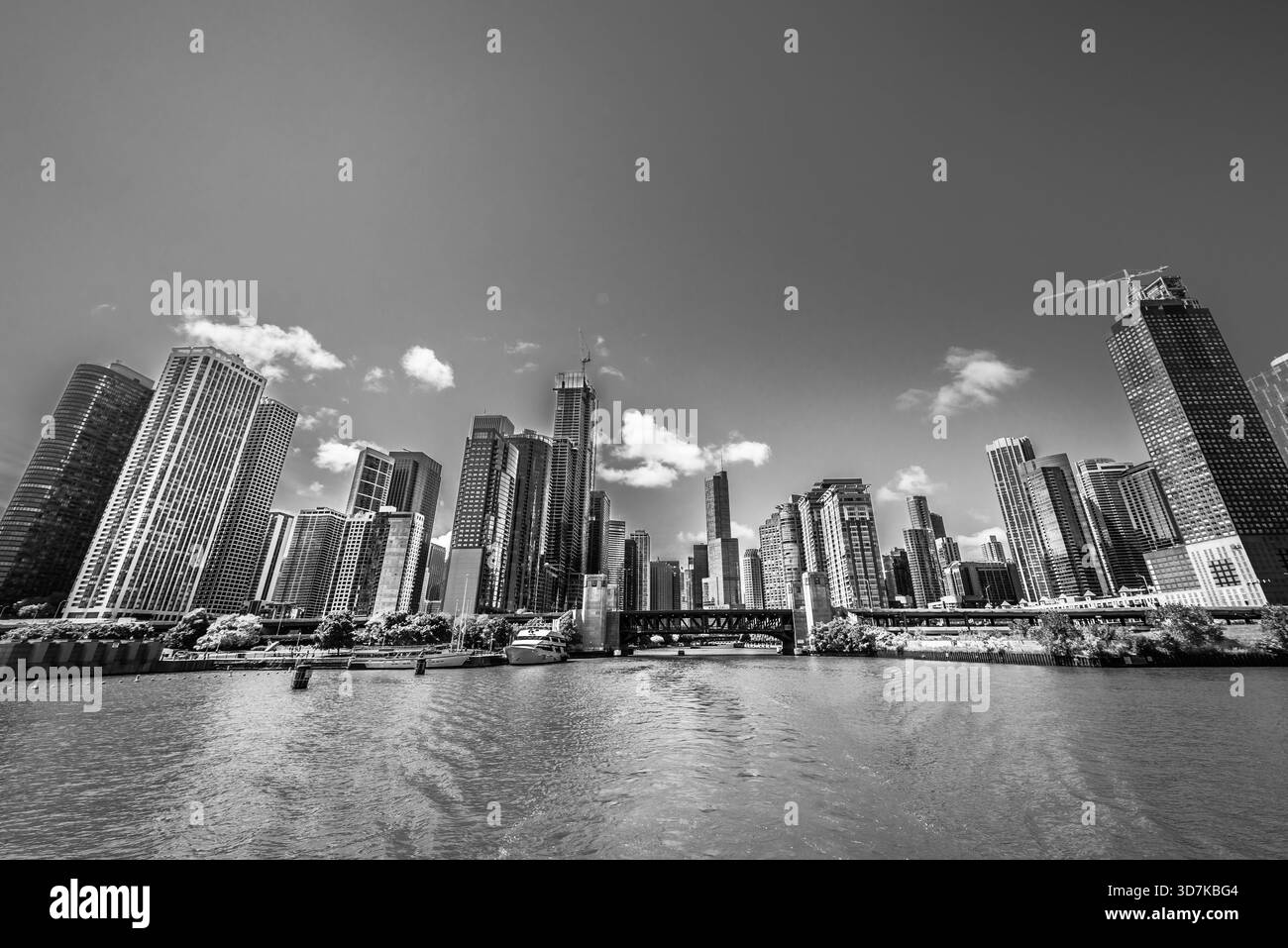 Black and white panoramic view of the Chicago skyline Stock Photo - Alamy
