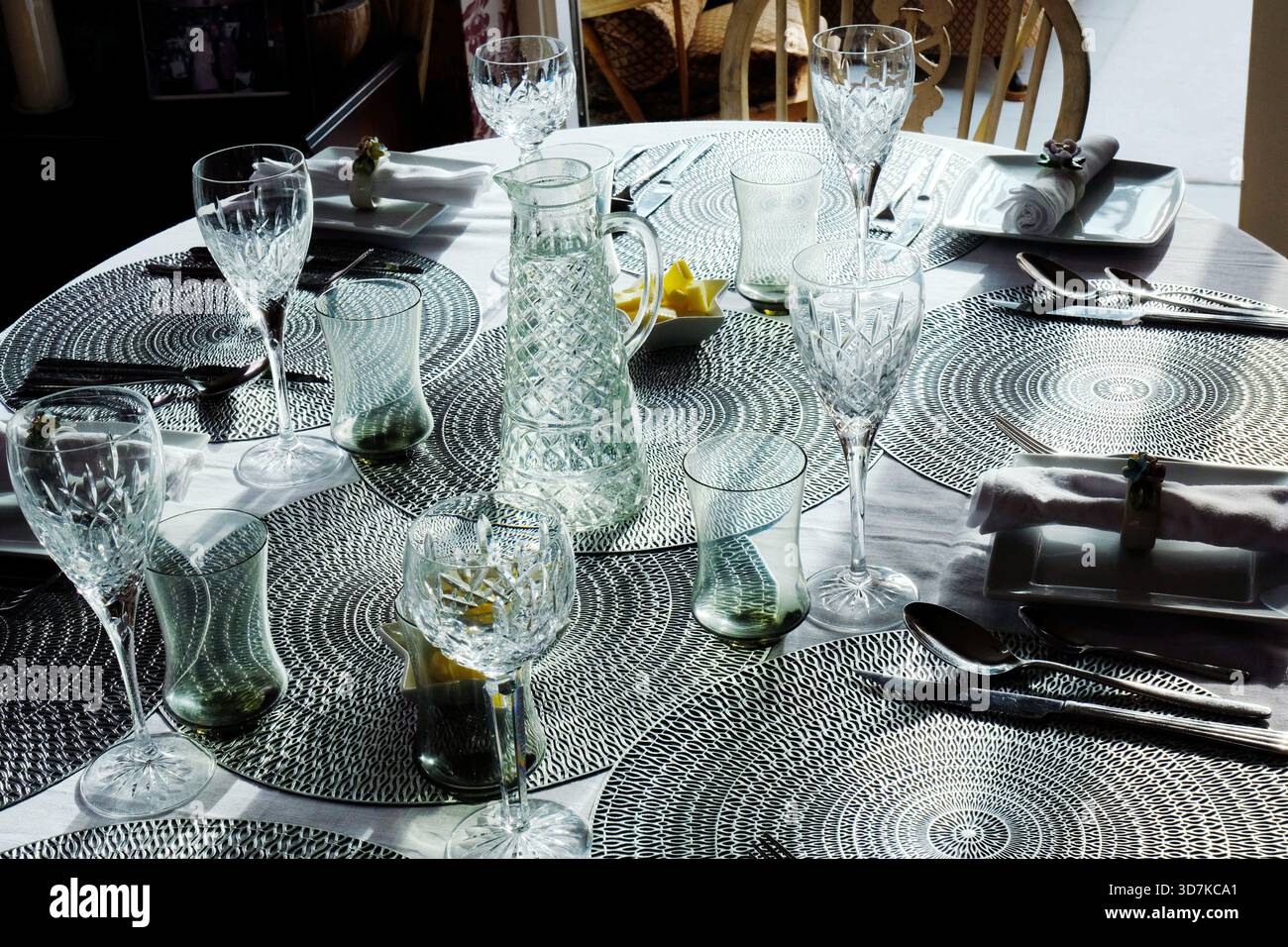 A prepared dinner table top Stock Photo