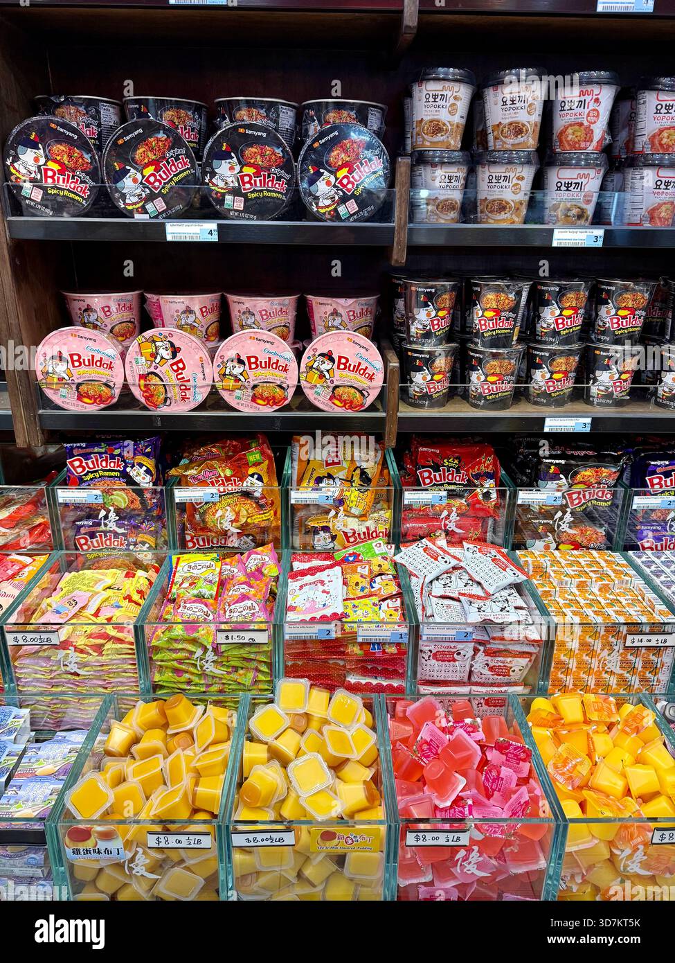 Colorful candy and ramen at shop in Chinatown - Smartphone Captured Stock Image