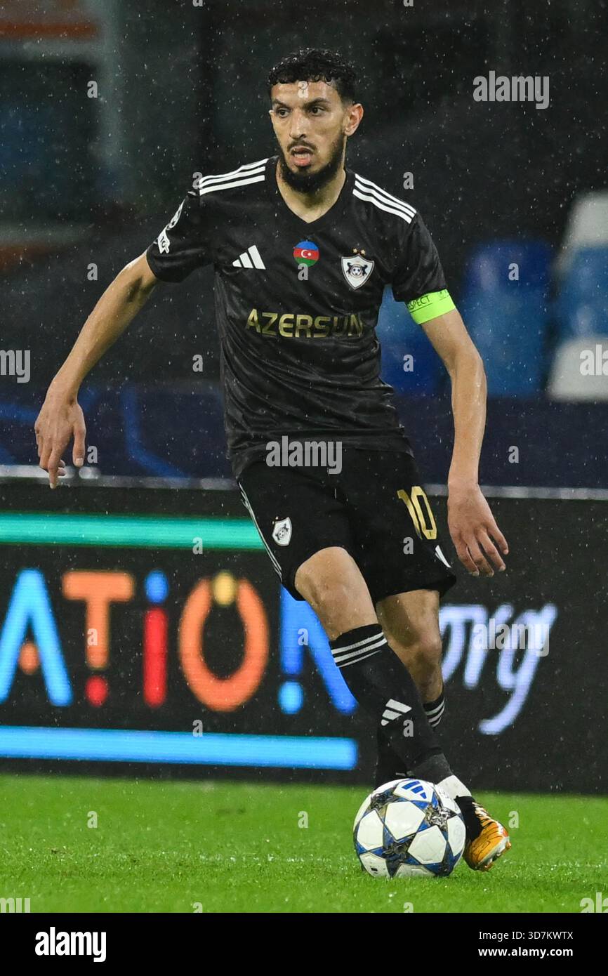 Abdellah Zoubir of Qarabag in action during the Uefa Champions League ...