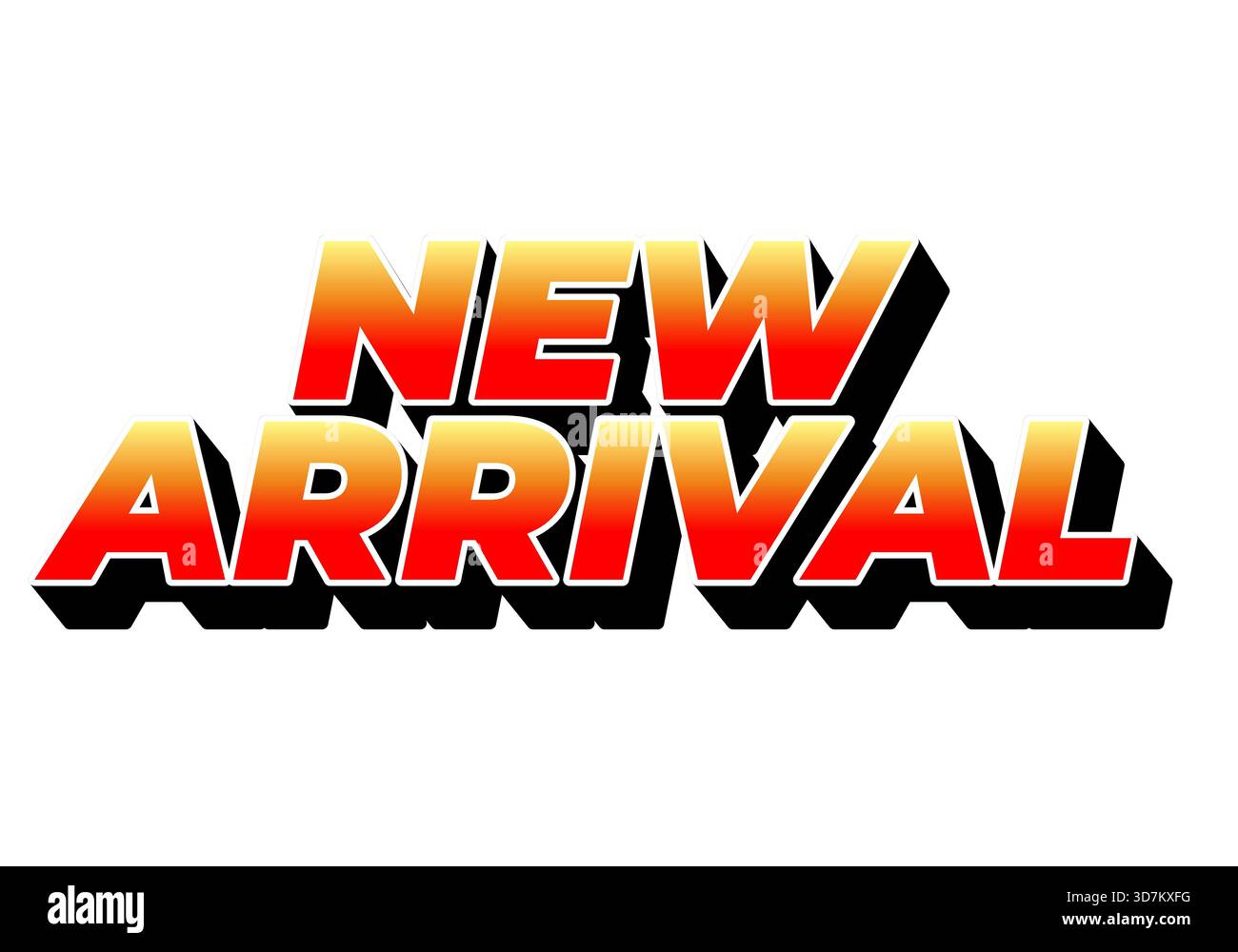 Bold 3D text New Arrival with gradient colors on a white background. Stock Vector