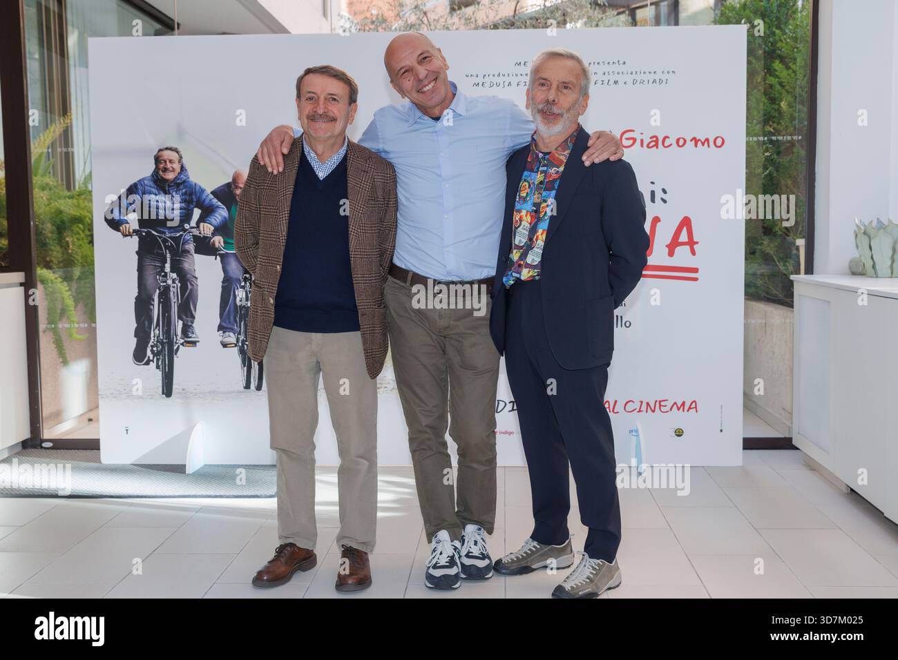 Giacomo Poretti, Aldo Baglio and Giovanni Storti attend the photocall ...