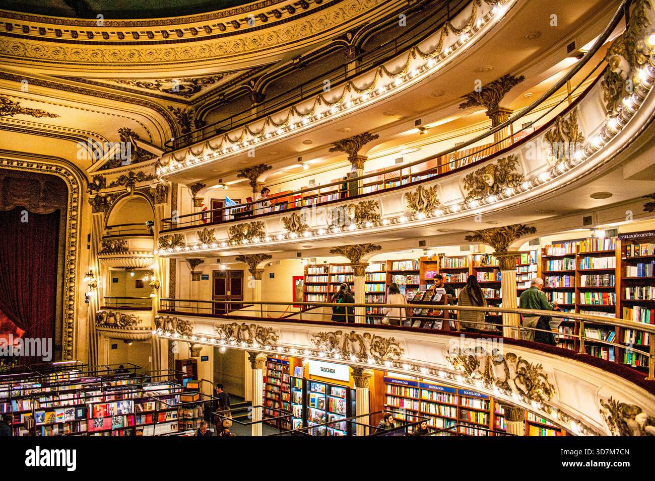 El Ateneo Grand Splendid Bookstore. Interior view of its architecture. Buenos Aires, Argentina. Stock Photo