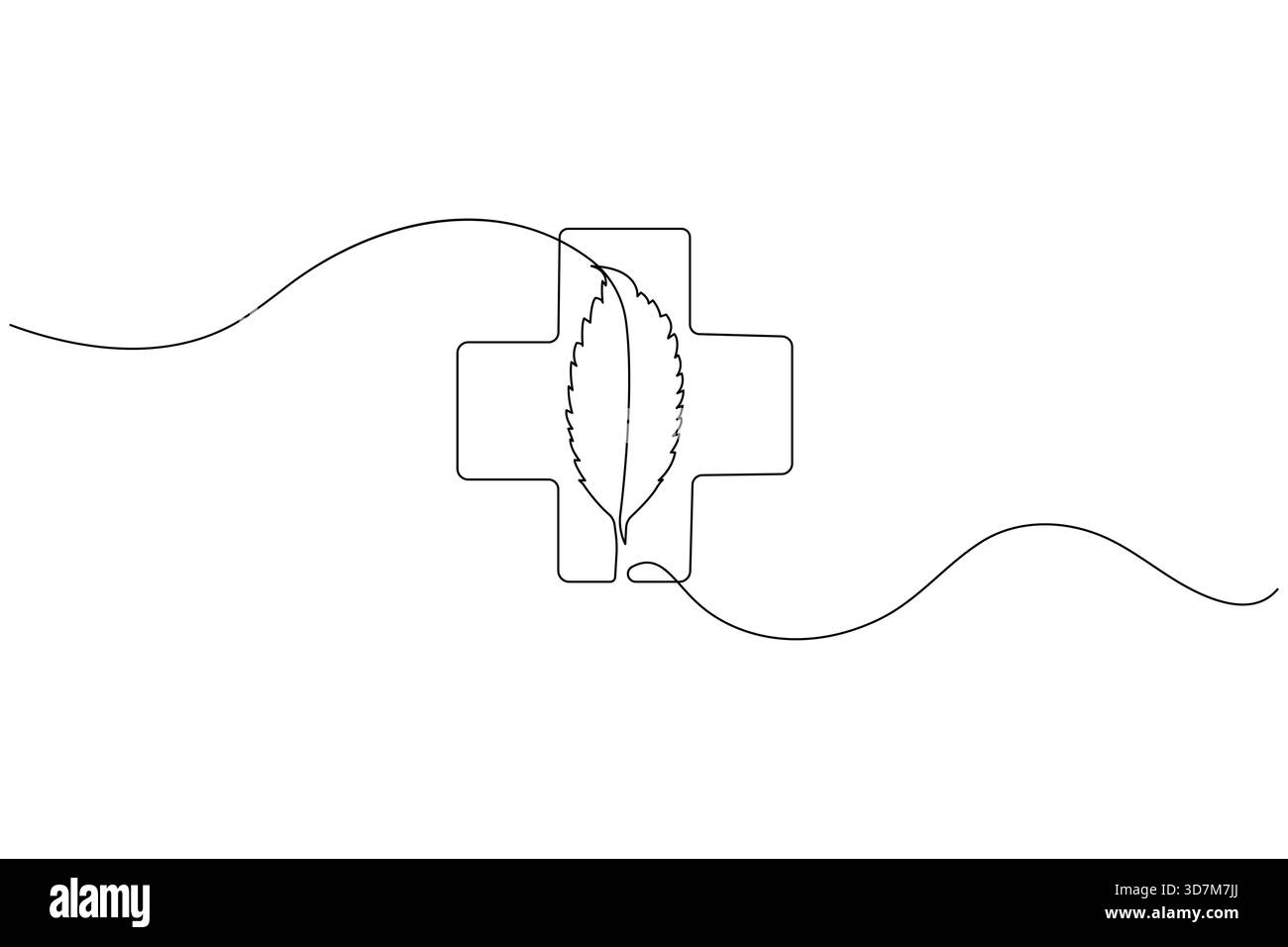 Medical cross and leaf continuous single line drawing Stock Vector