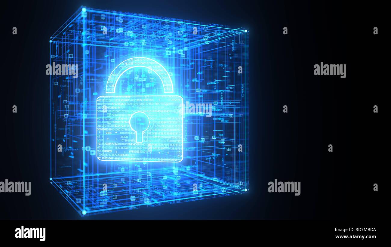 3D illustration Cyber Security Lock Animation Digital Data P Web cyber security box. 3d illustration. Stock Photo