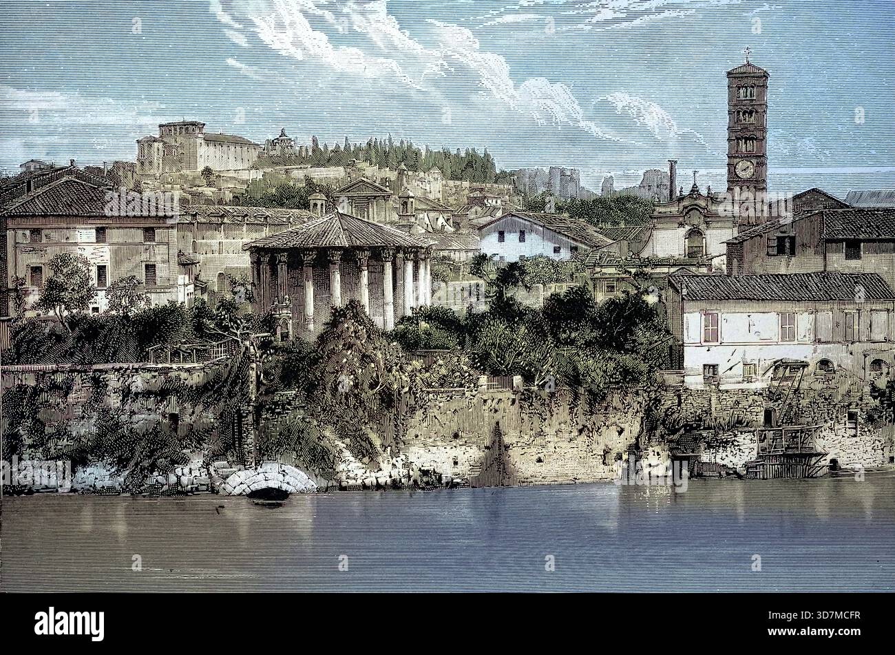Tempel des Herkules Victor und Cloaca Maxima, Teil eines antiken Kanalsystems in Rom,um 1850, Rom, Italien, digital restaurierte Reproduktion einer al Stock Photo