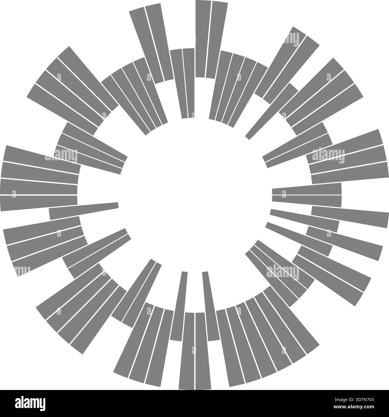 Radial wheel infographic divides circular composition into clearly defined segments representing structured data. Stock Vector