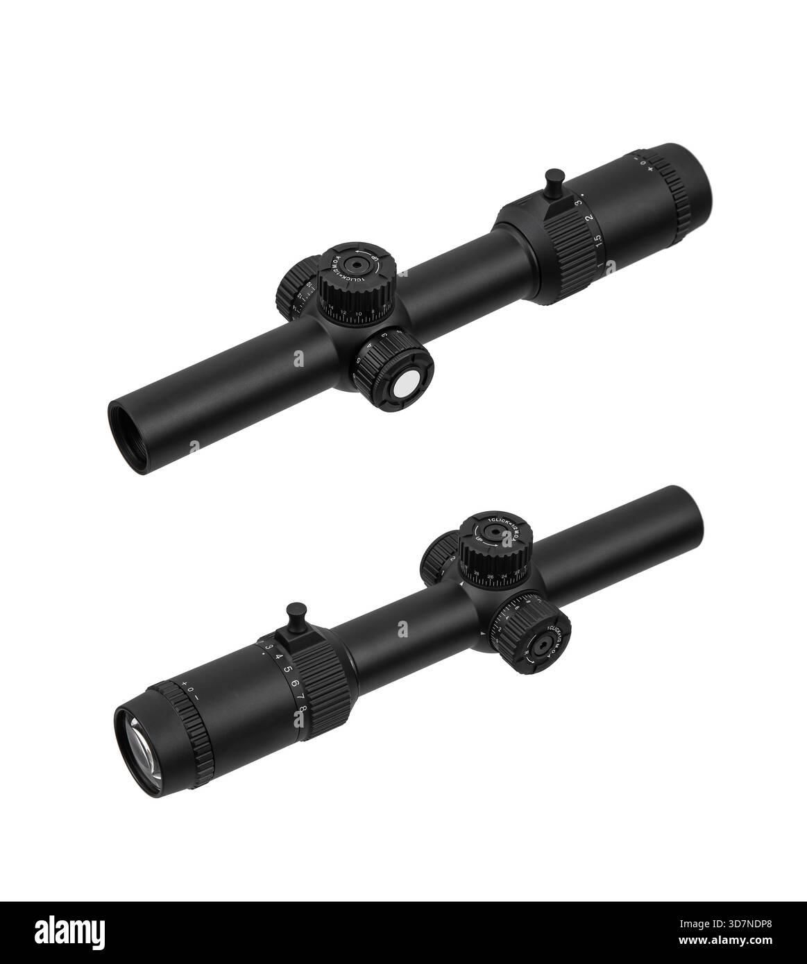 Two Part Scope Two identical black tactical rifle scopes shown from different angles ...