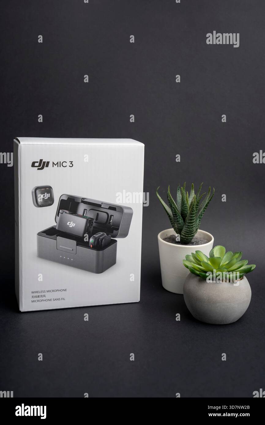 DJI Mic 3 wireless microphone system displayed in a clean, modern ...