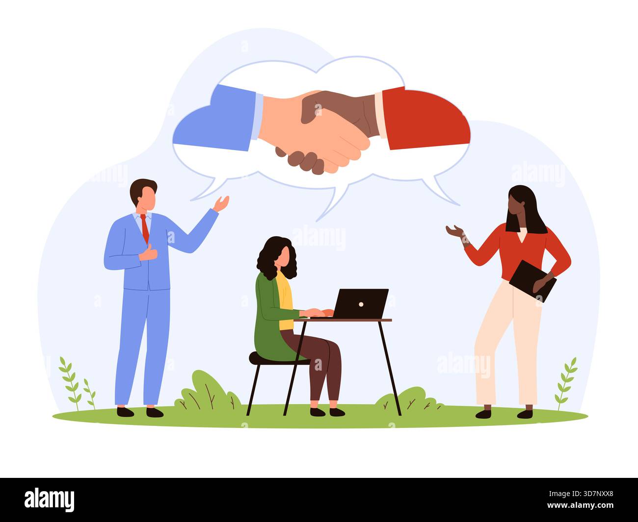 Business people discussing partnership and teamwork with handshake ...