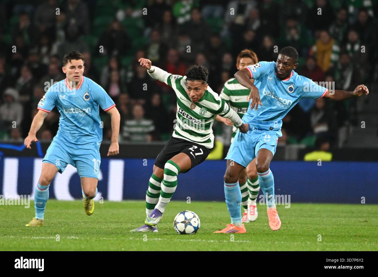 Lisbon, Portugal. 26 November 2025. Alisson Santos forward of Sporting ...