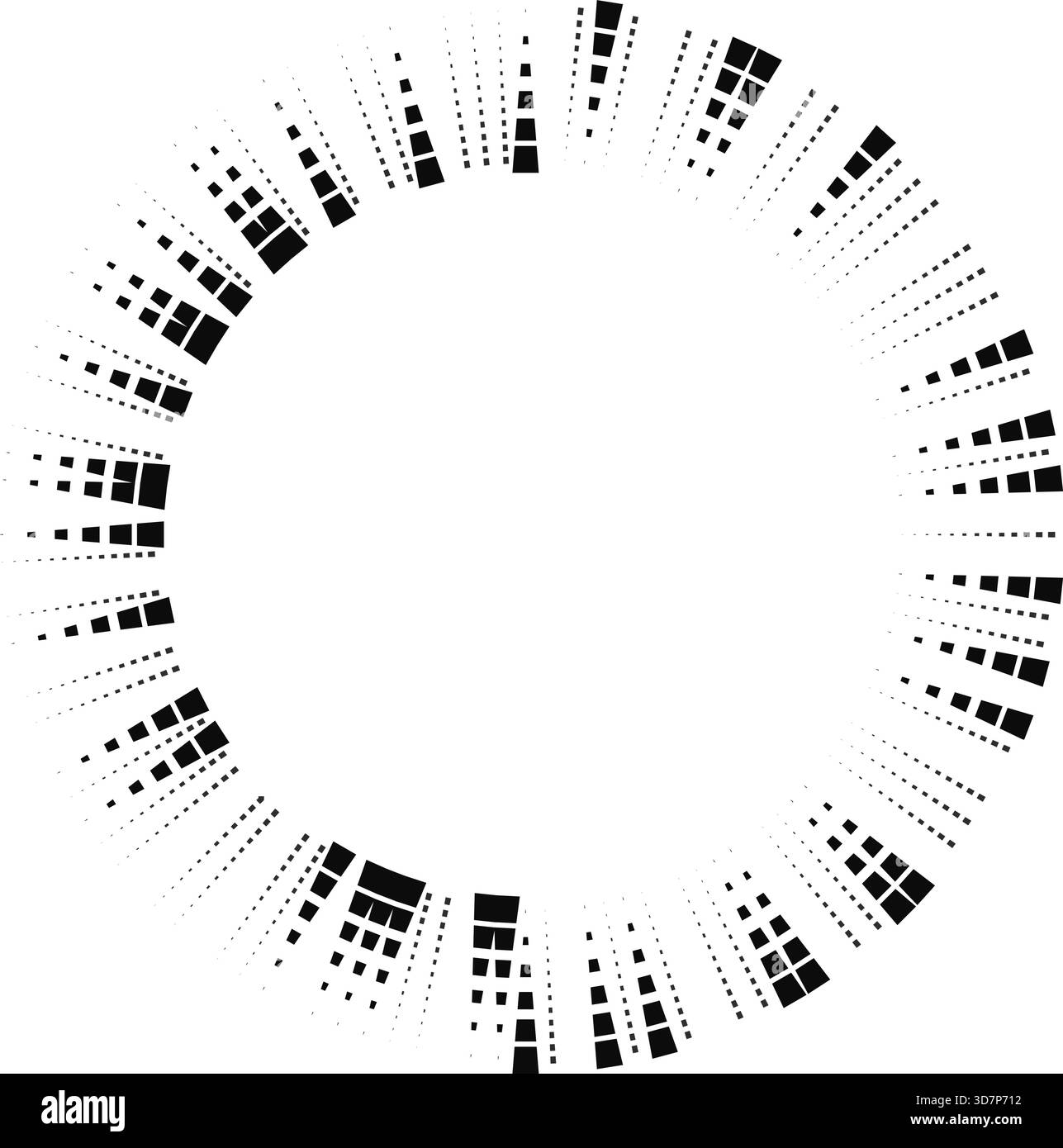 Medium-length square rays extend outward in a circular arrangement from ...