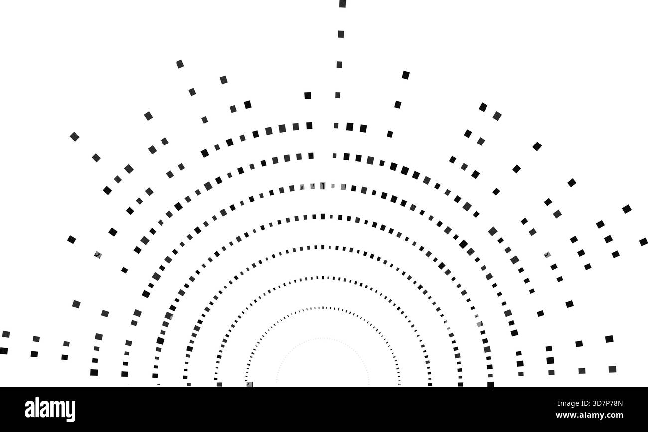 Semicircle structure featuring big irregular square rays surrounding a central circular space with open center. Stock Vector