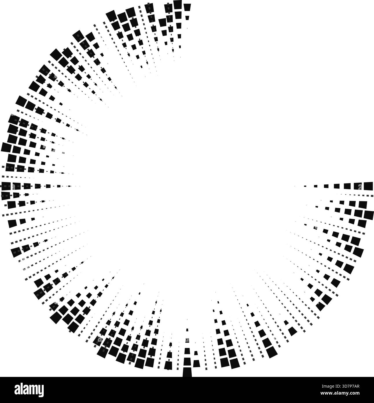 Square rays radiate outward with tapered lines from an open circular ...