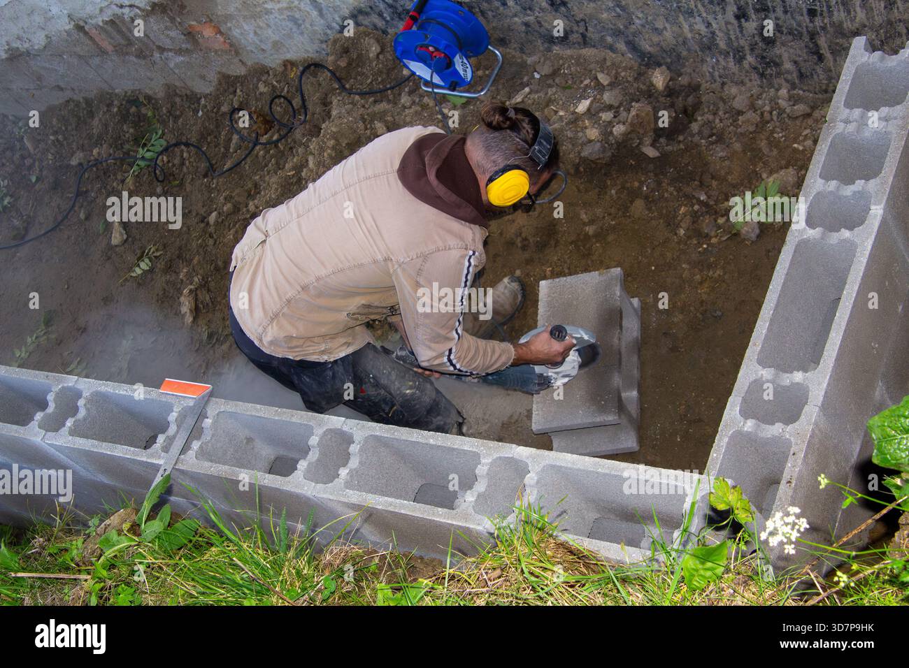 Grinding stones with an angle grinder Stock Photo