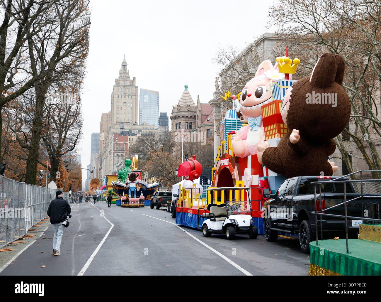 Large Labubu figures are in position on the Pop Mart float on the eve ...