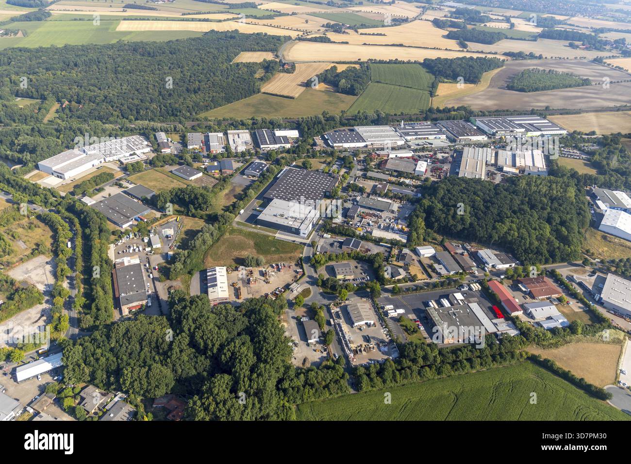 Industrial area east-north part, new LR-Aloevera production building,  Rosendahl, Ahlen, Ruhr region, North Rhine-Westphalia, Germany, DEU,  Europe, aer Stock Photo - Alamy