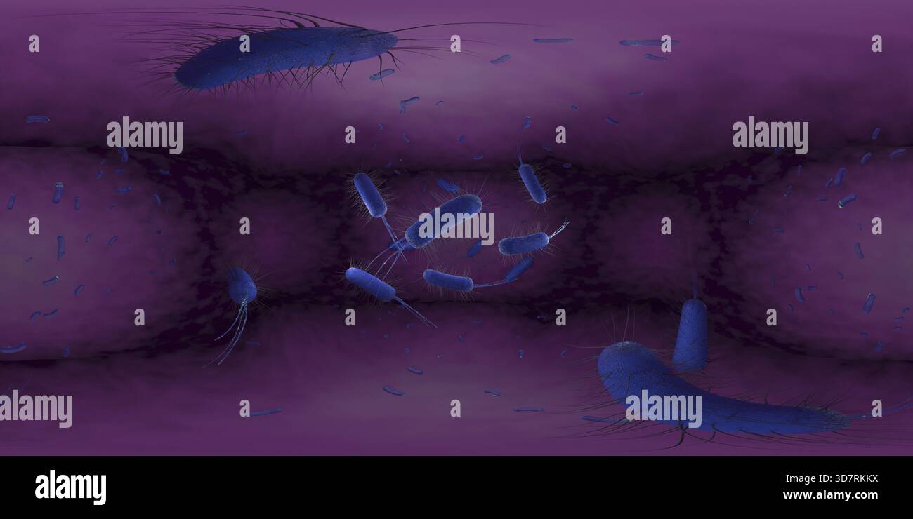 3d rendering Microscope virus bacteria close up. Equirectangular 360 VR ...