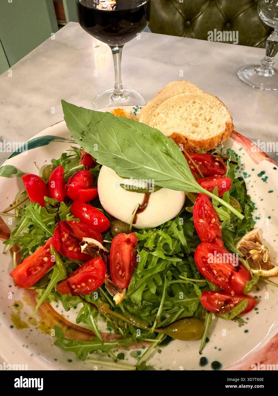Rocket, tomato and mozzarella starter Grazie Pasta, Dunkirk, France. - Smartphone Captured Stock Image