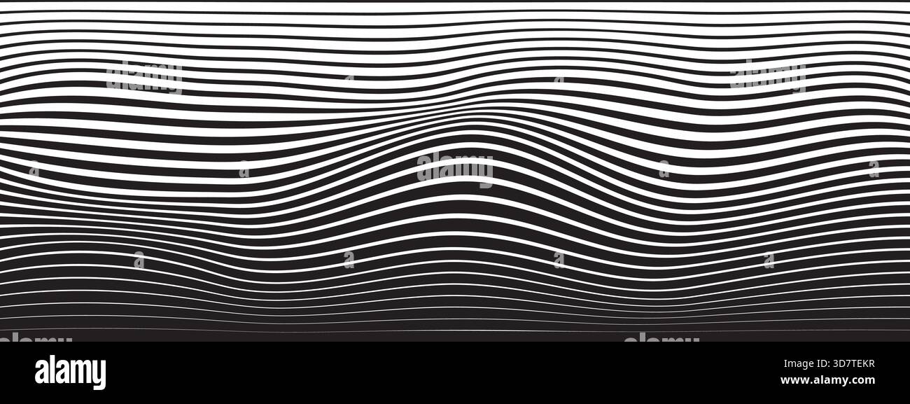 Wave distortion stripe transition pattern. Abstract geometric bg with wavy horizontal line Stock Vector