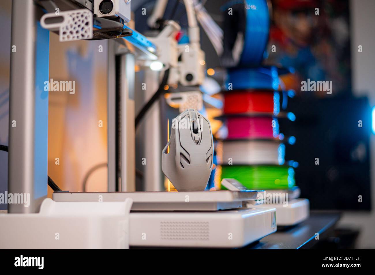 The 3D printing machine operation. The 3D rapid prototype processing concept. Stock Photo