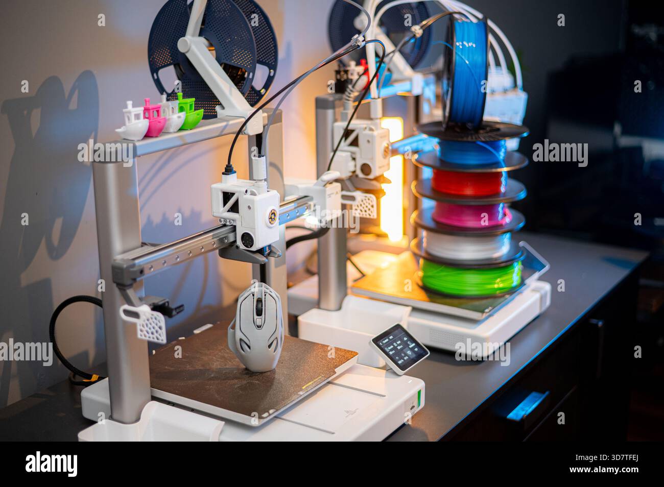 The 3D printing machine operation. The 3D rapid prototype processing concept. Stock Photo