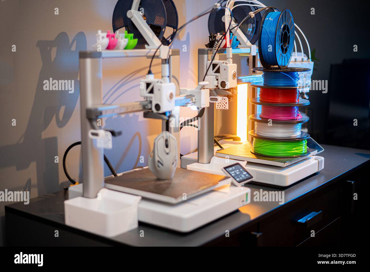The 3D printing machine operation. The 3D rapid prototype processing concept. Stock Photo