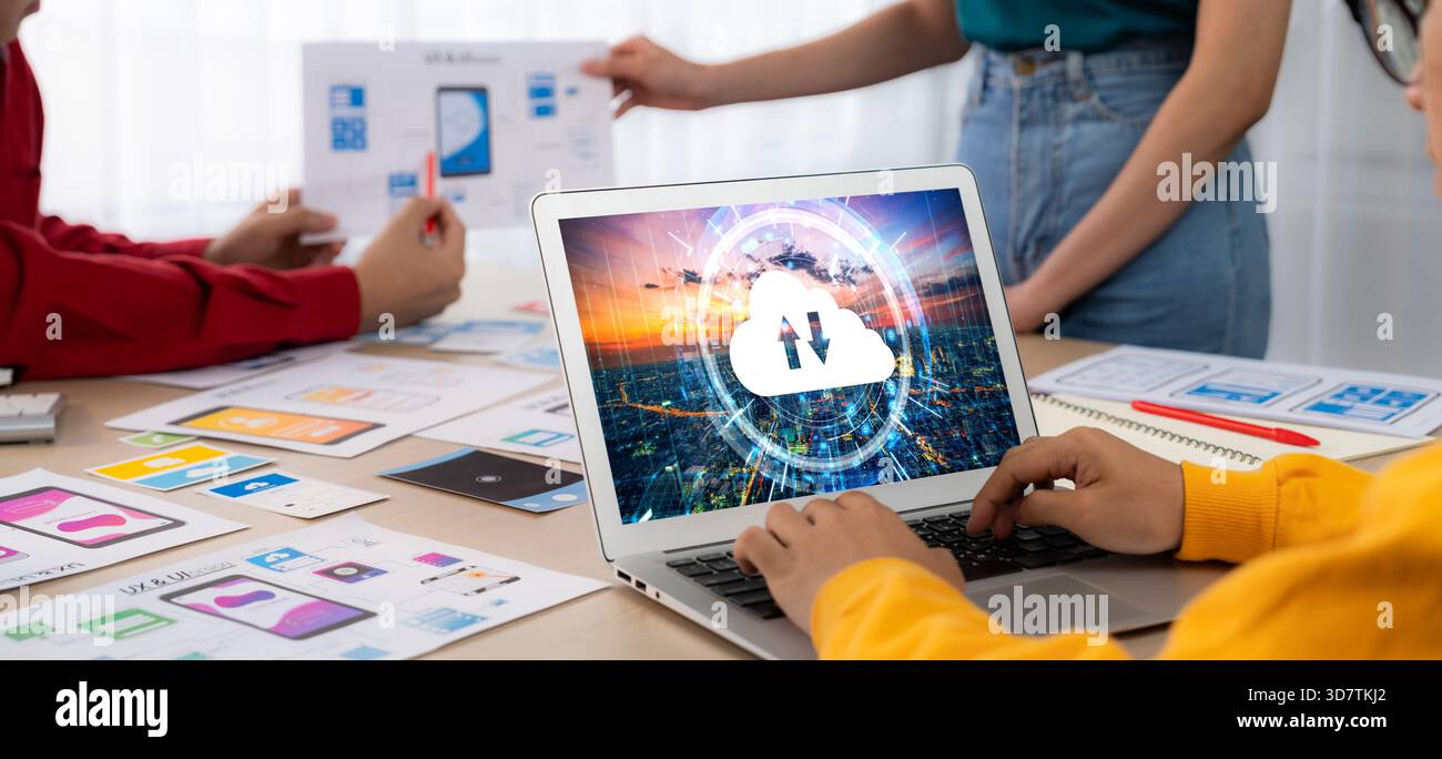Cloud computing software for brisk remote work and personal data storage Stock Photo