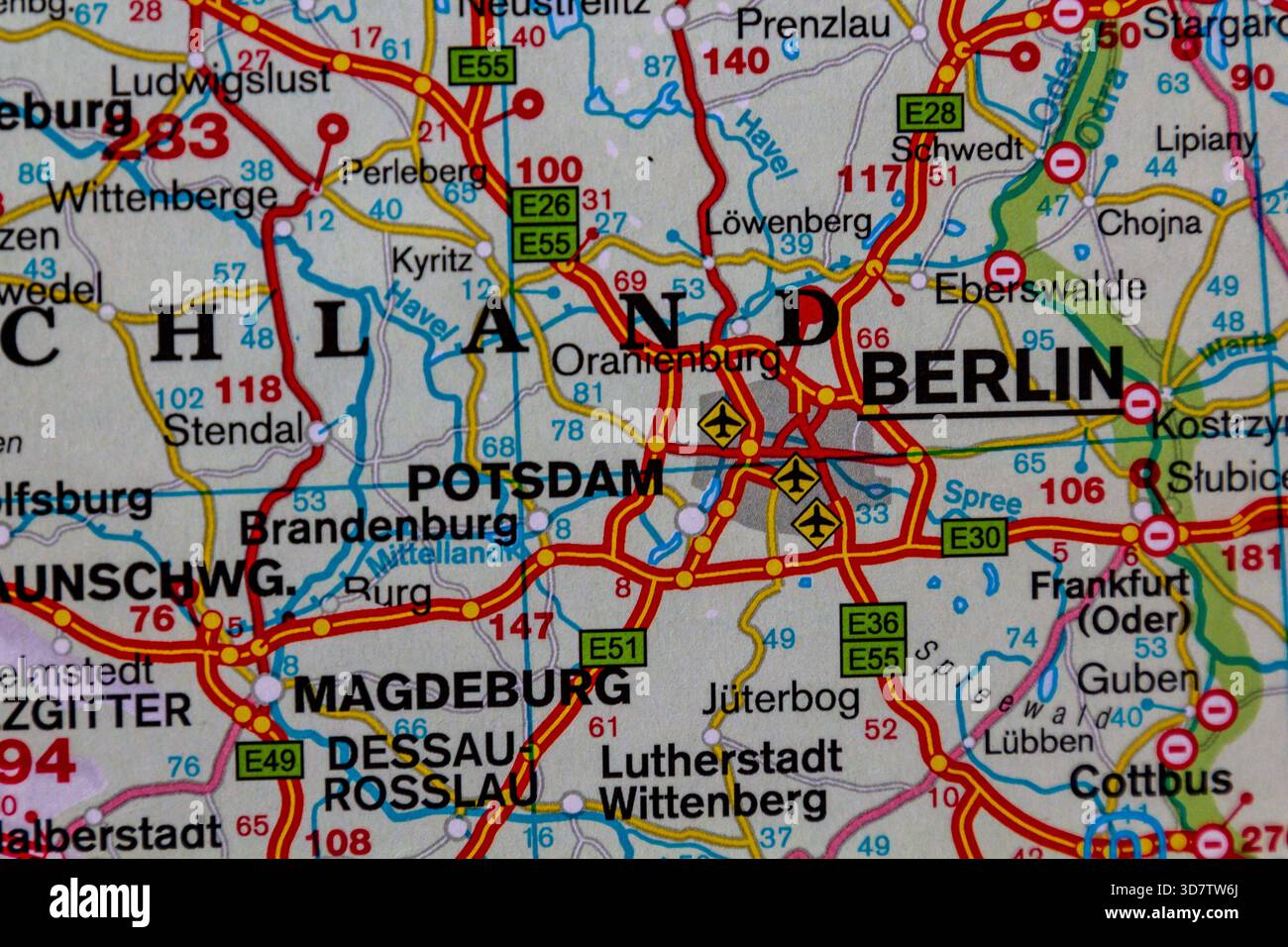 Berlin, Germany, on a road map Stock Photo