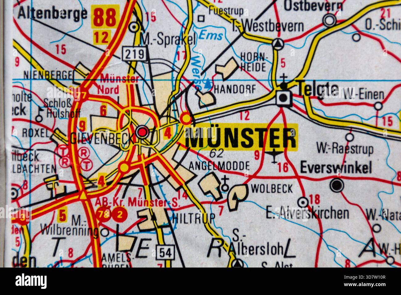 Munster, Germany, on a road map Stock Photo