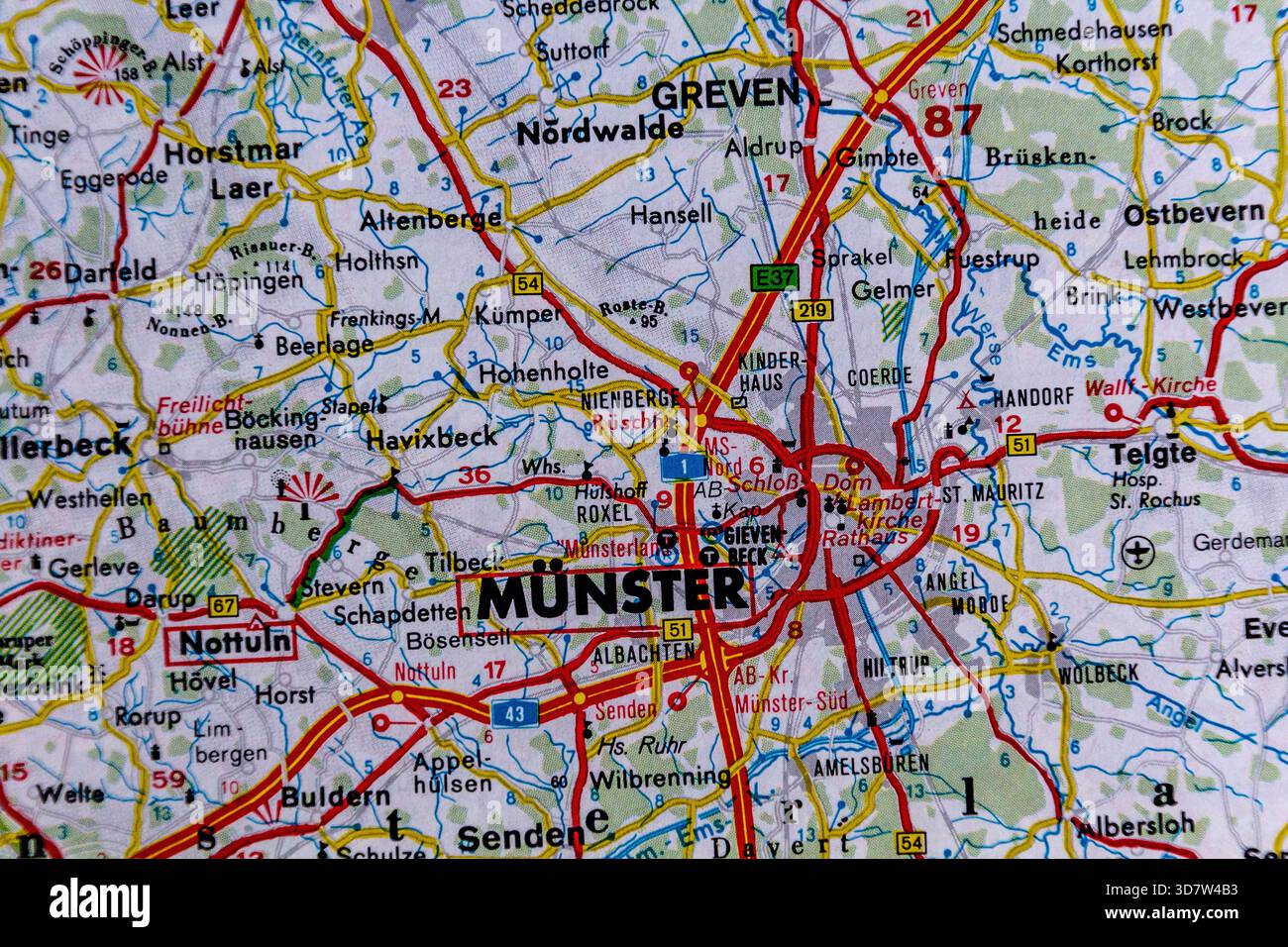 Munster, Germany, on a road map Stock Photo