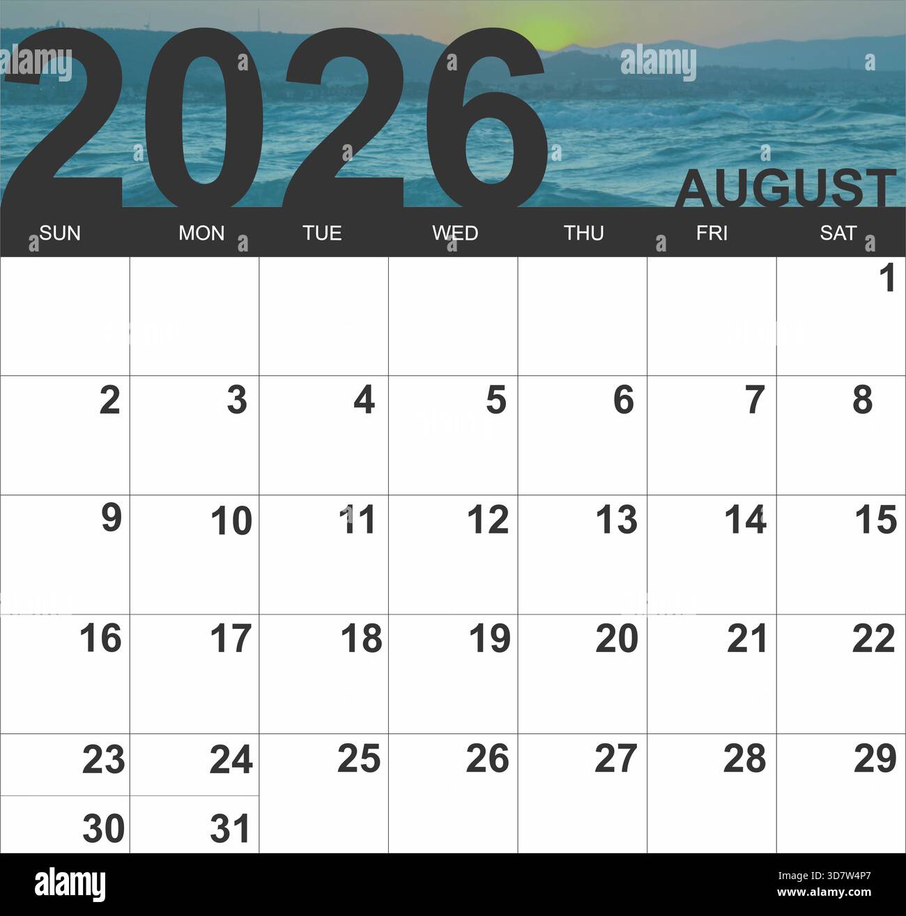 2026 august calendar monthly hi-res stock photography and images - Alamy