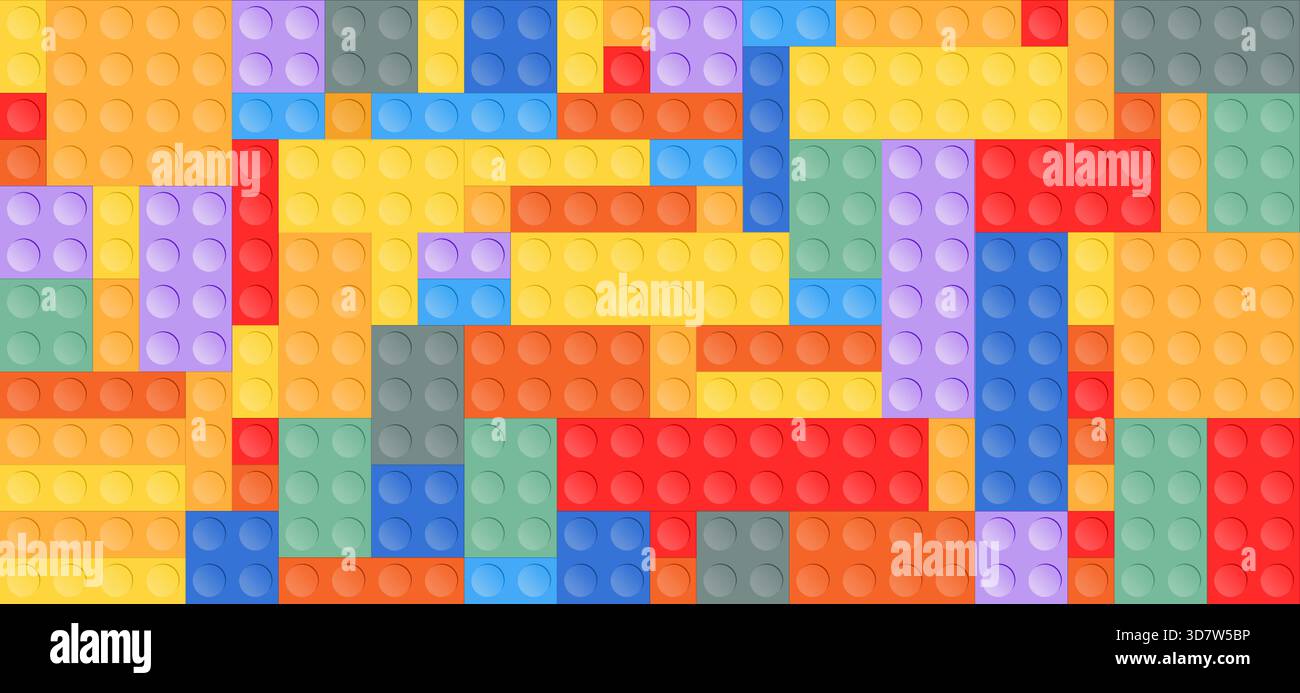 Toy blocks background. Colorful plastic toy construction bricks design. Seamless vector background pattern. Stock Vector