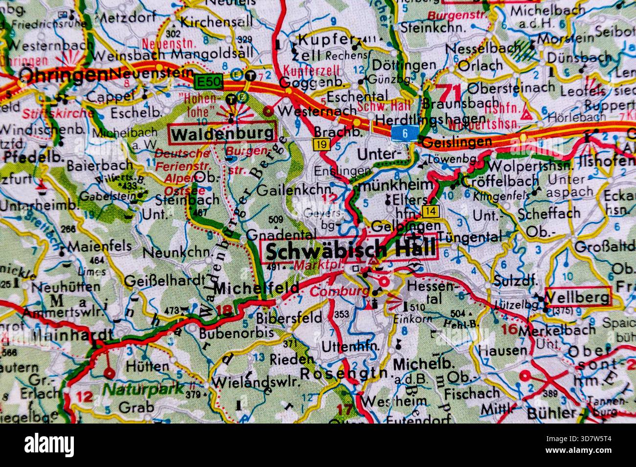 Schwabisch Hall, Germany, on a road map Stock Photo - Alamy