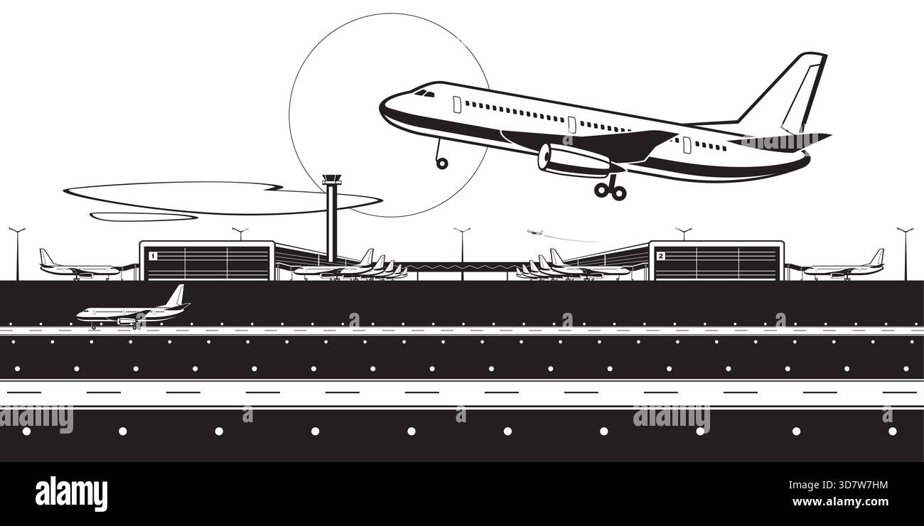 Jet in front of control tower Stock Vector Images - Alamy